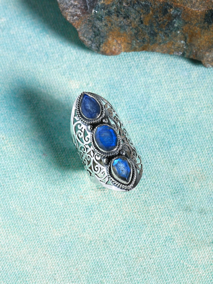 Women Labradorite 925 Sterling Silver Fillagree Ring