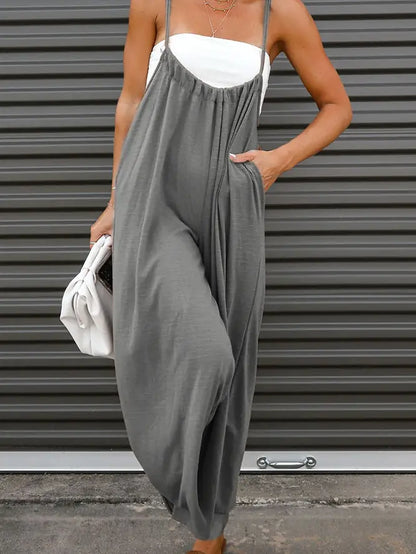 Women Spaghetti strap gathering Wide Leg Jumpsuit