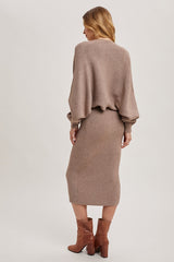 Women V Neck Knit Midi Dress with Knit Shrug Set