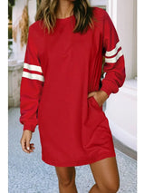 Women Long Sleeve Casual Solid Pocketed Mini Dress