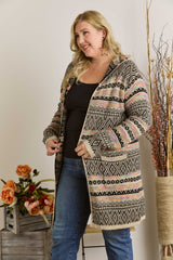 Women sweater PLUS SIZE PRINTED LOOSE CARDIGAN: BEIGE/MULTI Plus Size