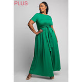 Women Plus Wrap Around Short Sleeve Top Maxi Skirt Set