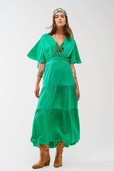 Women Maxi Dress Smocked V Neck