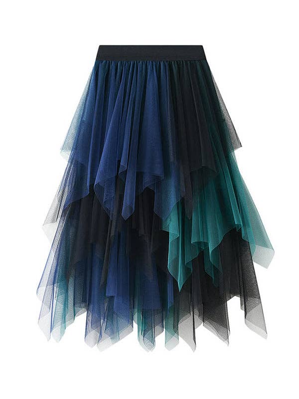 Green Blue Contrast TuTu A-Line Gauze Skirts: BLUE GREEN