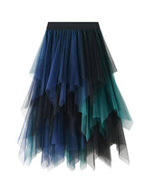 Green Blue Contrast TuTu A-Line Gauze Skirts: BLUE GREEN