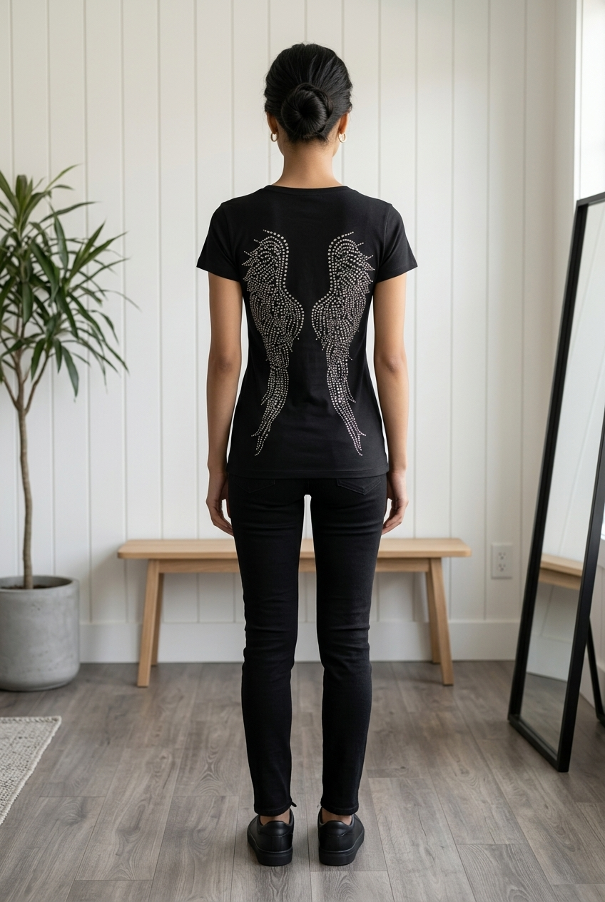 Women Tees Amazing Rhinestone Wings !