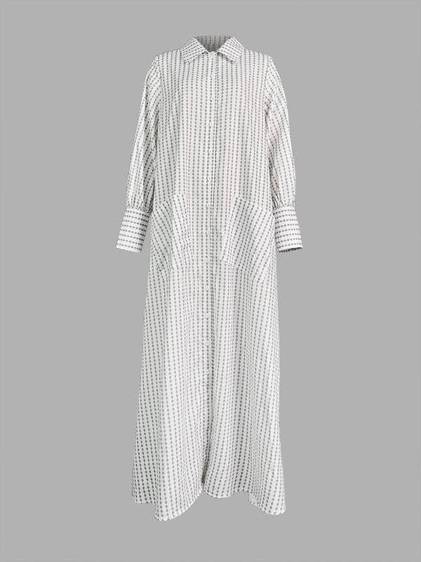 Long Sleeves Loose Buttoned Split-Side Striped Lapel Maxi Dresses Shirt Dress: WHITE / L