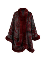Women Long Sleeves Loose Jacquard Keep Warm Velvet Collarless Cape Shawl