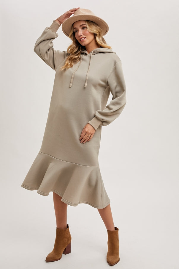 Women Flounce hem Hoodie Sweatshirt Midi Dress