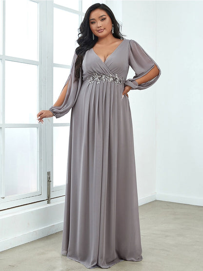 Women Maxi Dress Chiffon Lantern Sleeve Plus Size evening Dress