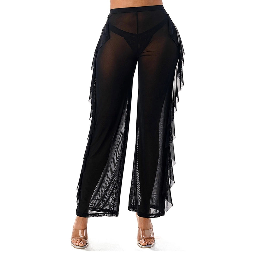 Women Mesh Palazzo Pant Cascading Ruffle Legs