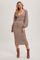 Women V Neck Knit Midi Dress with Knit Shrug Set