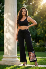 Women Fashion Drawstrings Pants - Graphic Design - Nailhead detail