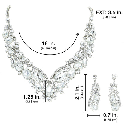 Women Necklace & Earring Crystal Cluster Set By Bling Bling U Sparkle Girl