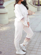 Women Round Neck Pullover and Jogger 2 Piece Pant Set Active Outfit