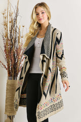 Women Sweater Aztec MULTI COLOR AZTEC SWEATER CARDIGAN: BEIGE
