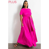 Women Plus Wrap Around Short Sleeve Top Maxi Skirt Set