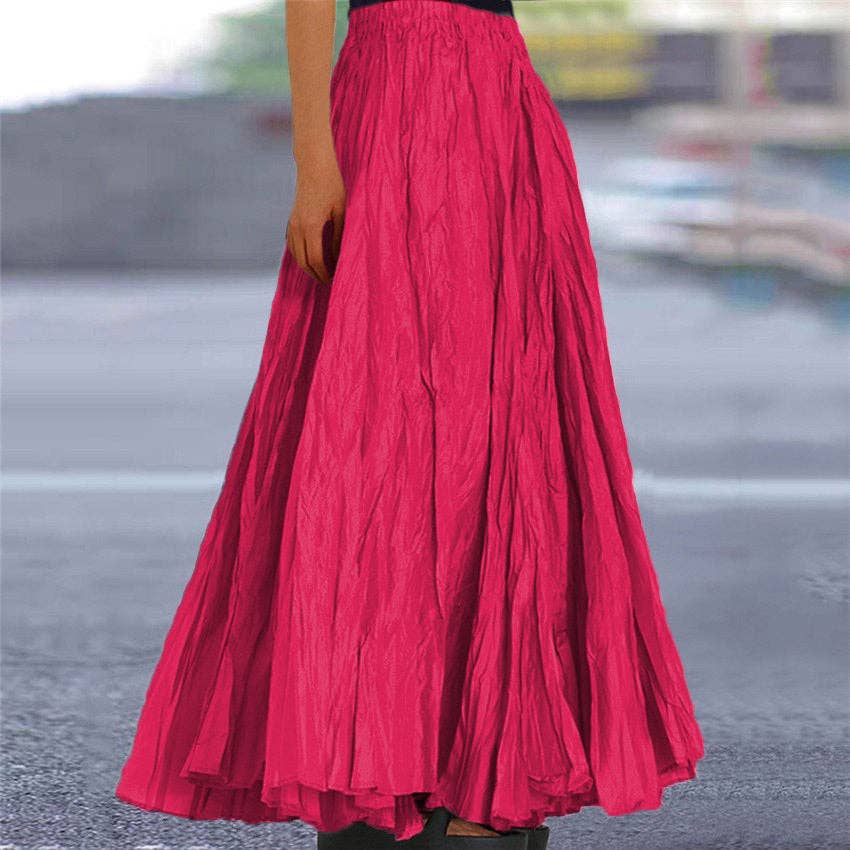 Summer Women's Solid Color A-Line Pleated Maxi Skirt