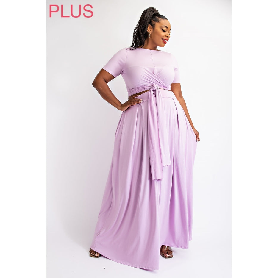 Women Plus Wrap Around Short Sleeve Top Maxi Skirt Set