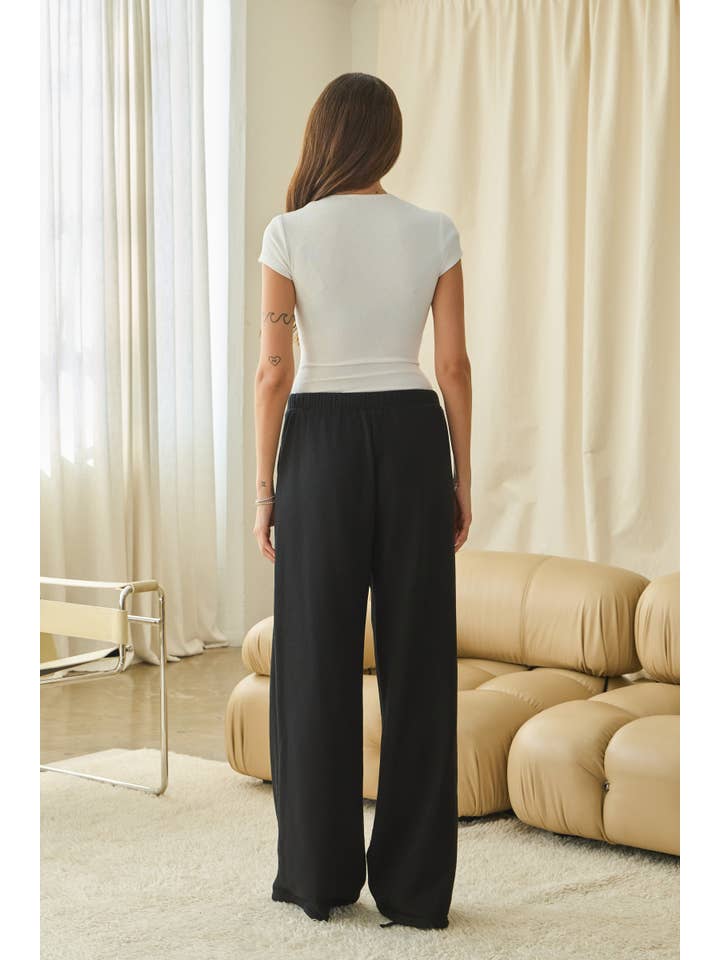 Women French Terry Sweatpants Wide Leg with Grommet Detail Pant