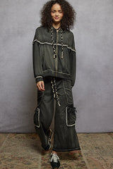 Women  Solid Side Pockets Stud Detail French Terry Knit Pant