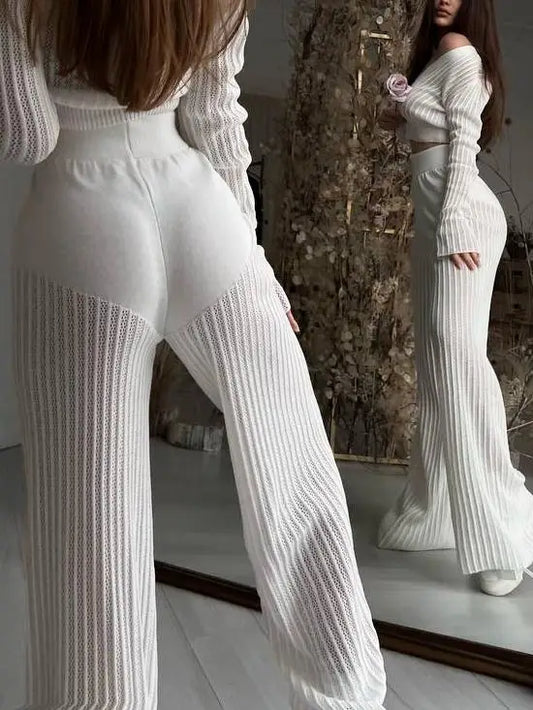 Women Cut Out High Waist Trouser Knit Set