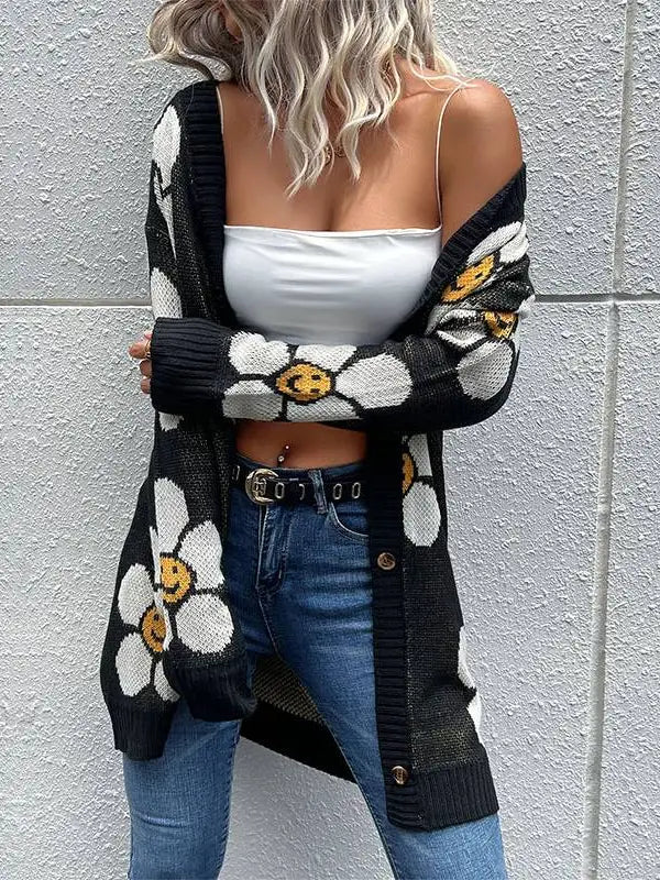 Women Medium Length Floral Sweater