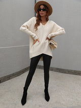 Women V Neck Loose Knit Tunic Sweater