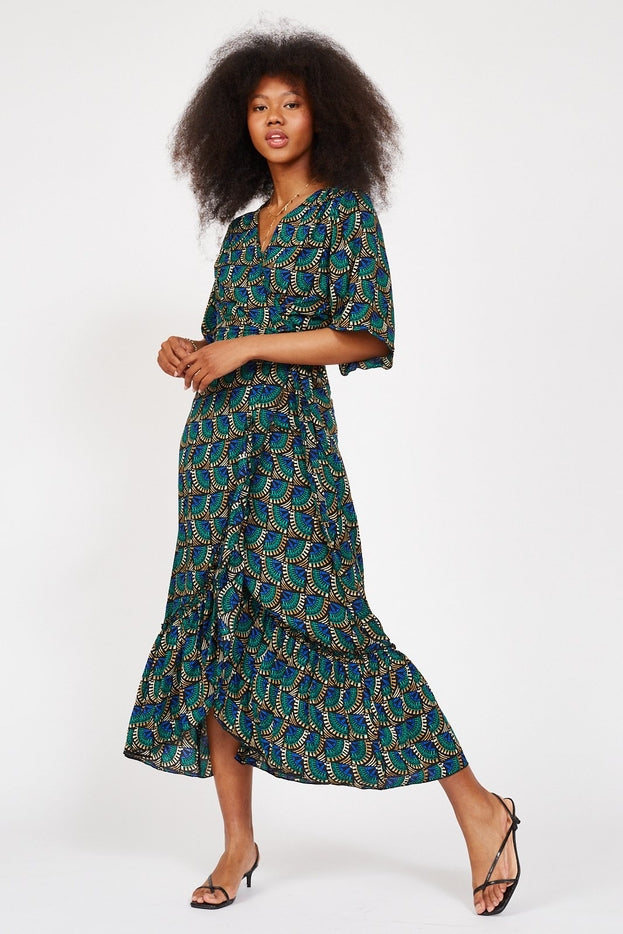 Women Wrap Dress Peacock Print Maxi Dress By Silk & Salt