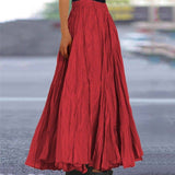 Summer Women's Solid Color A-Line Pleated Maxi Skirt