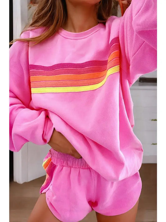 Women Color Contrast Trim Short Set