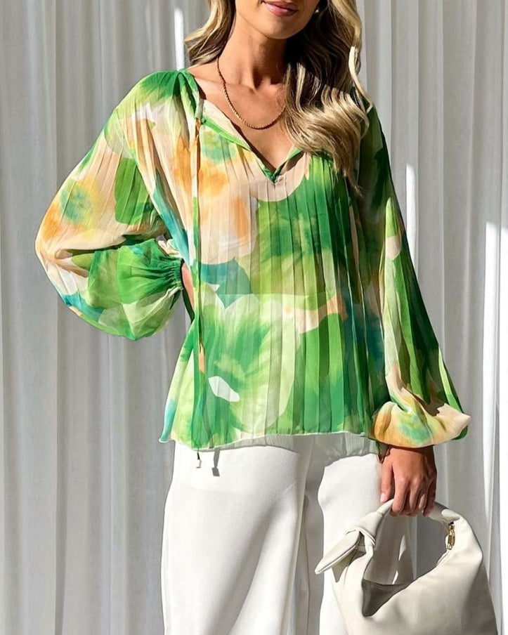 Women Print Long Sleeve Shirt Blouse