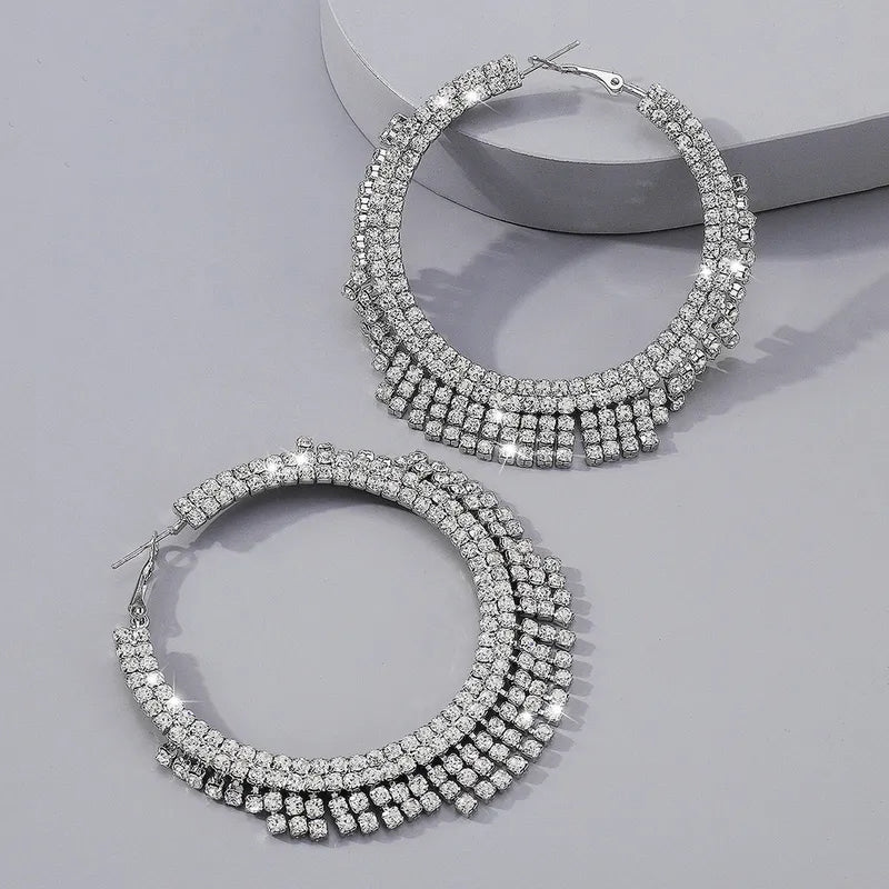 Women Crystal Hoop Earrings Silver and Crystal  Rhinestones By Bling Bling U Sparkle Girl