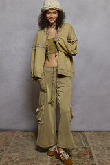 Women  Solid Side Pockets Stud Detail French Terry Knit Pant