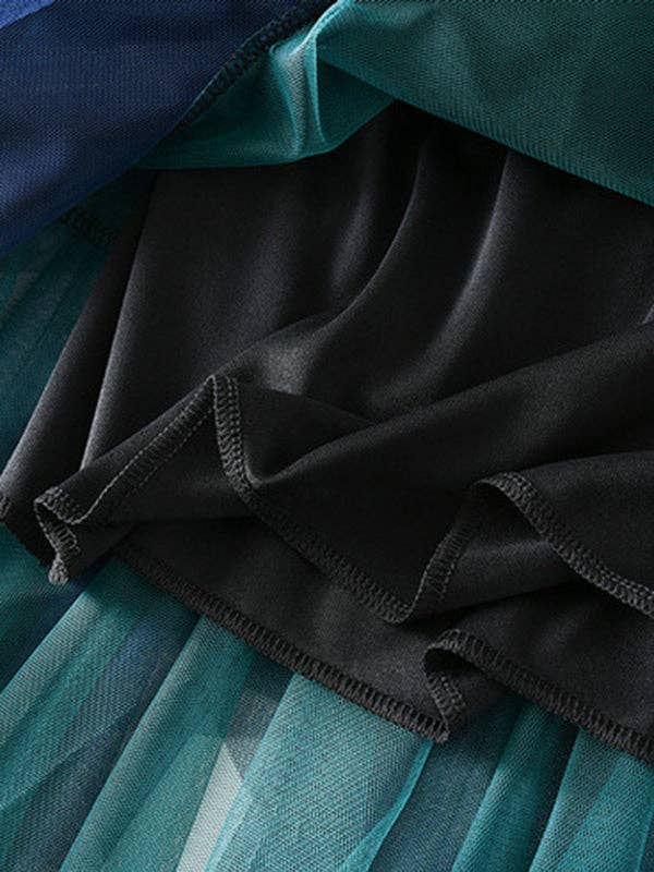 Green Blue Contrast TuTu A-Line Gauze Skirts: BLUE GREEN