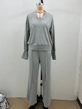 Women Long Sleeve V Neck Elastic Waist Wide Leg Lounge Wear
