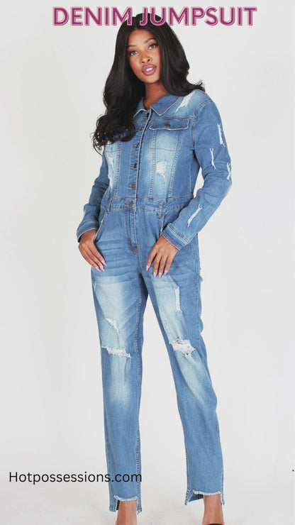 Women Denim Distress Jumpsuit By Namatt Design