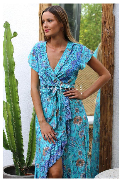 Women Wrap Dress Shaina Camelia Boho Short Sleeve