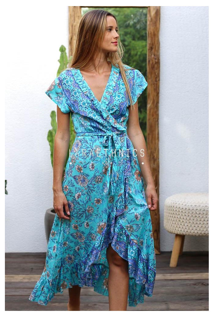 Women Wrap Dress Shaina Camelia Boho Short Sleeve