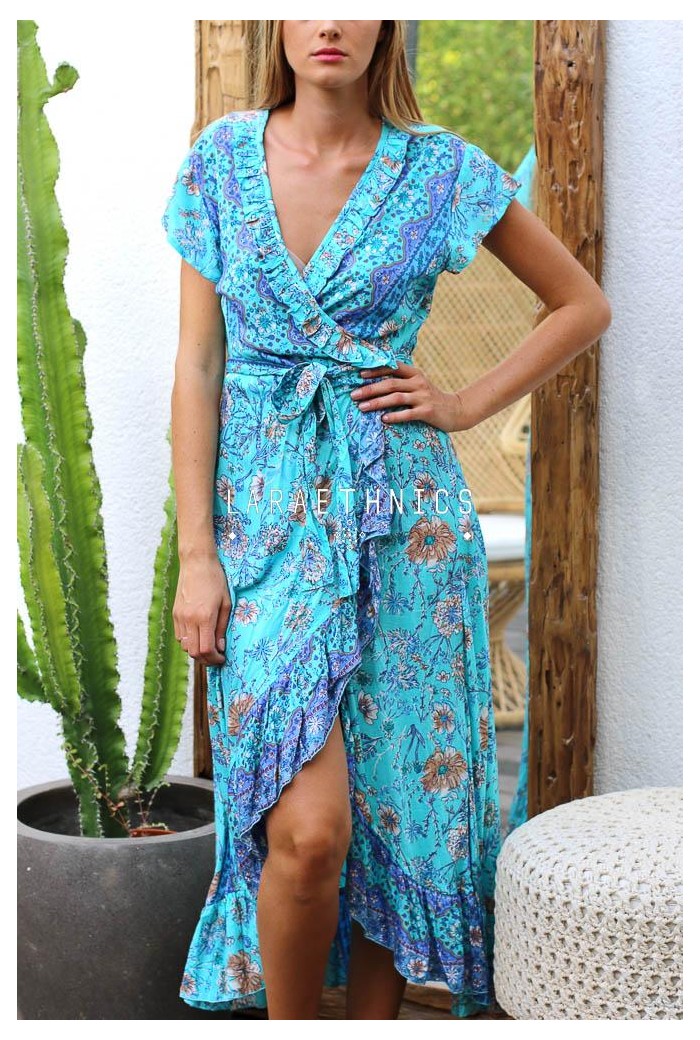 Women Wrap Dress Shaina Camelia Boho Short Sleeve