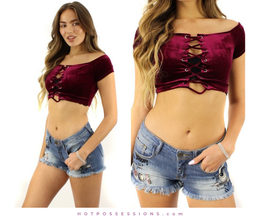 Junior Top Velvet Lace Up