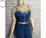 Junior Stunning Denim Jeweled Top By Bling bling U Sparkle Girl