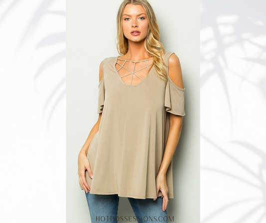 Women Cold Shoulder BirdCage detail Tunic