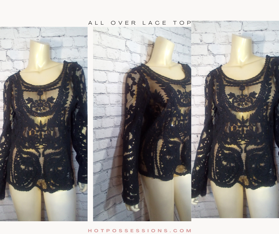 Women Long Sleeve Allover Lace/Mesh Top