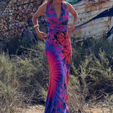 Women Sleeveless Tie Dye Maxi V Neck Dress By Unishe