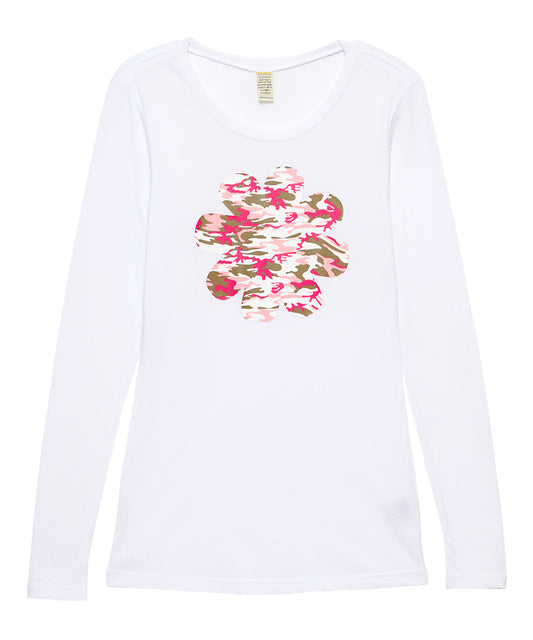 Girls & Junior Long Sleeve Top - Camo Pink Combo Flower