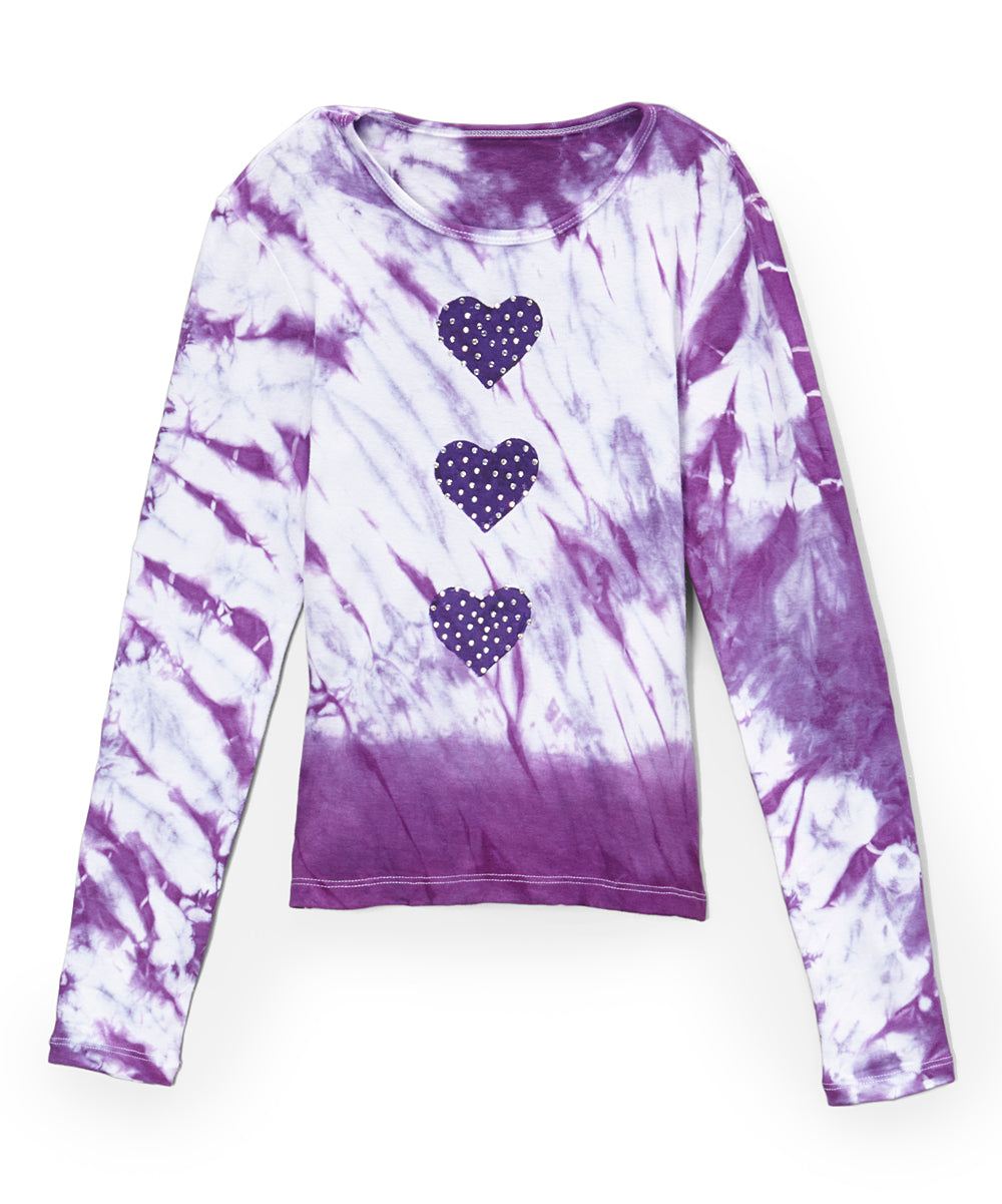 Girls Long Sleeve Top -w/Rhinestone Hearts