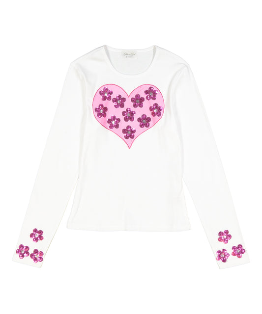 Girls Long Sleeve T shirt - Heart/Daisies