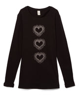 Junior & Girls Long Sleeve t Shirt - 3 Rhinestone Heart Bursts