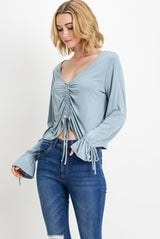 Women Deep V Ruched Top